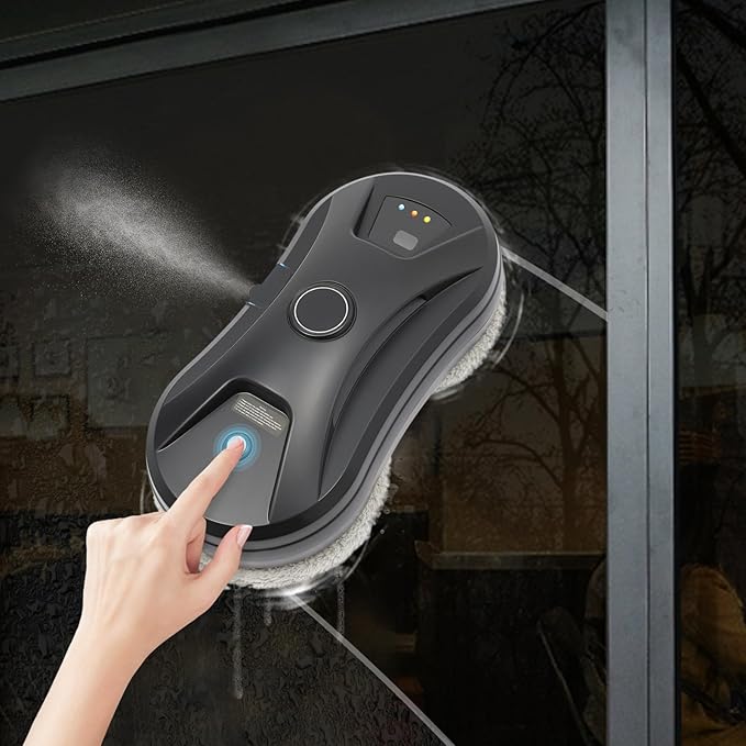 Smart Glass Cleaner Robot - Window Cleaning Machine With Automatic Water Spray Strong Suction Remote Control for Windows Glass Doors Tiles (Black)