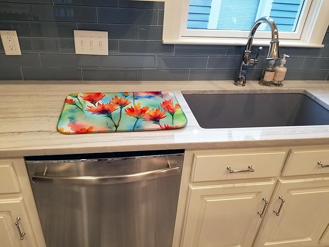 Caroline's Treasures DAC1719DDM Wyoming Indian Paintbrush in Watercolor Dish Drying Mat Absorbent Dish Drying Mat Pad for Kitchen Counter Dish Drainer Mat for Countertop 14 x 21 Multicolor