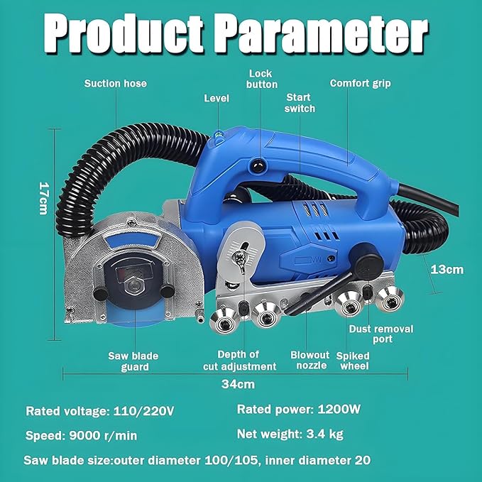 Powerful 1200W Electric Tile Joint Cleaning Machine - Dustless Crevice Cleaner for Household Porcelain Floor Tiles and Grout Seams