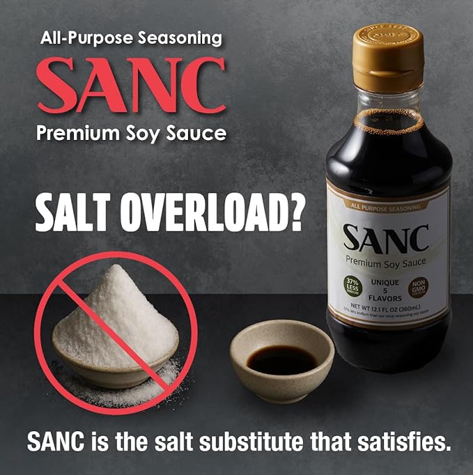 SANC All Purpose Korean Soy Sauce 29.1 Fl Oz (Pack of 1) – Less-Sodium Salt Substitute NON-GMO Bean No Artificial Additives Naturally Brewed Soy Sauce with Music Fermentation