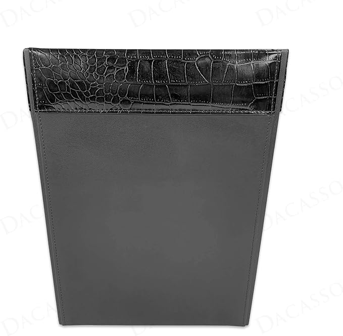 Dacasso 14 Quart Black Crocodile Embossed Leather Square Waste Basket/Trash Can - Luxury Executive Decor and Sophisticated Office Essential