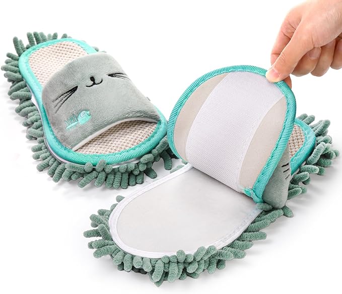 Bekith 4 Pairs Washable Mop Slippers Detachable Microfiber Cleaning Shoes for Women Men Home Office Floor Dust Dirt Clean Medium