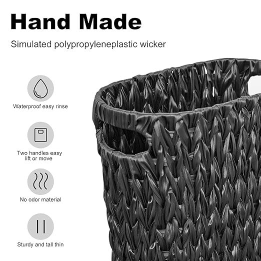 5 Gallon Wicker Trash CanBlack Bathroom Trash CanWicker Trash Basket with HandlesHandwoven Small Waste Basket for BathroomBedroomKitchenOffice20 Liters