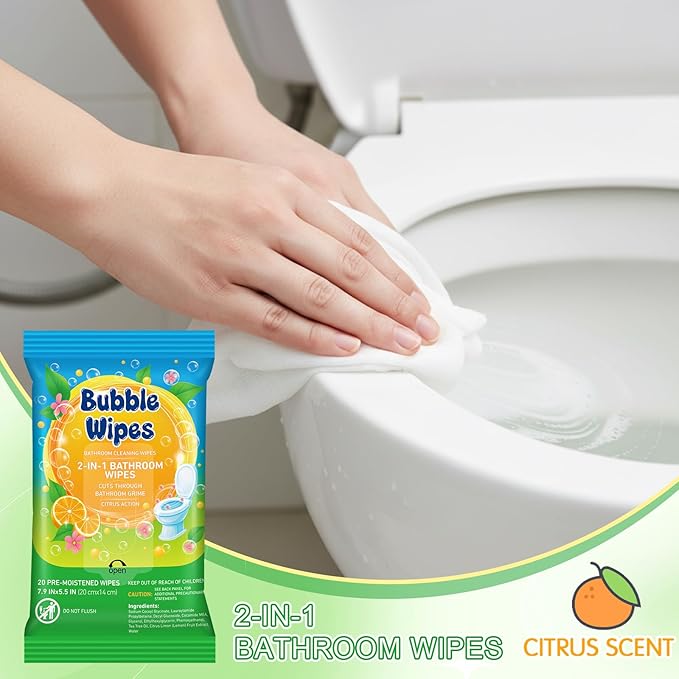 10 Pack Bathroom Cleaning Wipes – 200 Count Citrus Scented 2-in-1 Cleaner bubble Wipes for Bathroom Toilet Sink Tile &amp Shower – Reusable Sealable Pouch No Scrubbing Needed