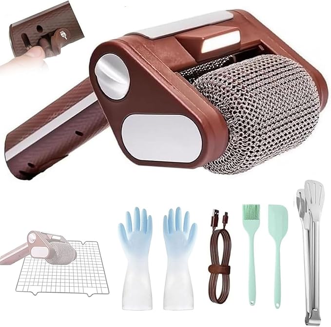 Electric Grill Cleaner Hair-Free Stainless Steel Roller 350 RPM High-Speed Motor Led Spotlight Design Cordless Outdoor Grill Cleaner