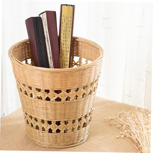 IMIKEYA Retro Woven Wastebasket Compact Rubbish Container Multi Purpose Trash Can for Bedroom and Home Decor Sturdy Storage Basket with Stylish Boho Design