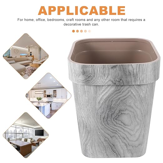 Wood Grain Trash Can Container 14L Large Square Thickened Upgrade Solid Wood Living Room Garbage Bin Decorative Wastebasket for Bedroom and Kitchen Use
