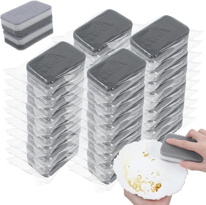 40 Pcs Kitchen Dishwashing Sponge Individually Wrapped Sponges Bulk Non Scratch Scouring Pad Odor-Free Dish Sponges for Washing Dishes Wipes for Household Cleaning Dishes Travel Apartments Grey
