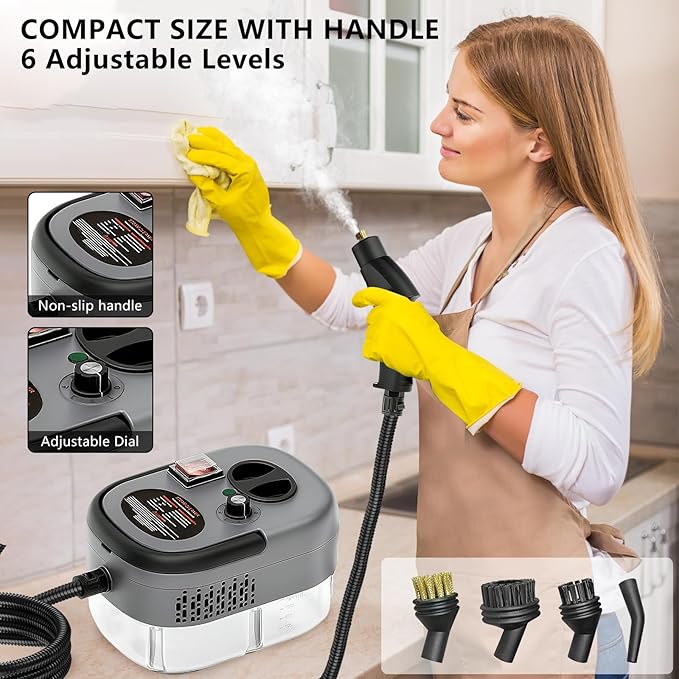 Handheld Steam Cleaner 2500W Pressurized Steam Cleaner with 3 Brush Heads Portable Steam Cleaner for Home Car Furniture Kitchen Bathroom and Wall White