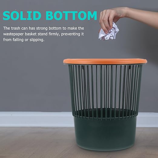Rubbish Storage Can Garbage Container 26.5X26.5Cm Nordic Green Round Open Wastebasket Household Trash Can for Kitchen Bathroom Office