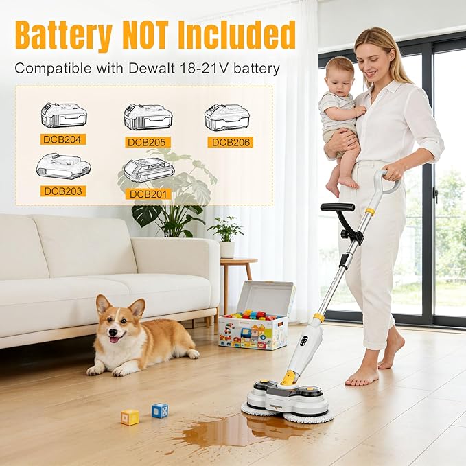 Cordless Electric Mop for Dewalt 20V Battery (NO Battery) 2 in 1 Automatic Spin Mop &amp Electric Floor Scrubber Machine with LED Light &amp Water Spray 800 RPM Rotating Electric Mops for Floor Cl