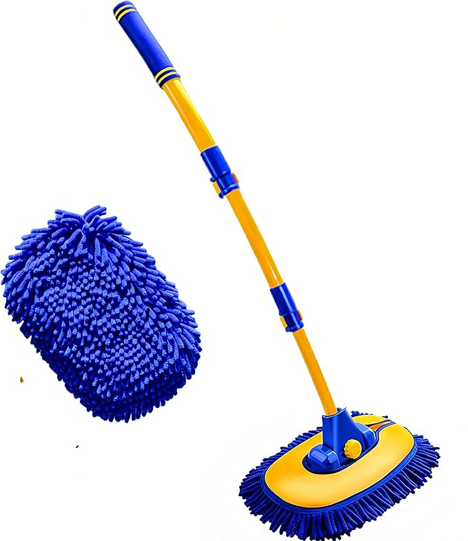 Upgrade Car Wash Brush with Long HandleCar Wash Brush Car Cleaning Brush Kit Car Wash Mop Car Wash Brush with Telescopic Pole Car Washing Brush with Scratch-Free Replacement Head(Blue