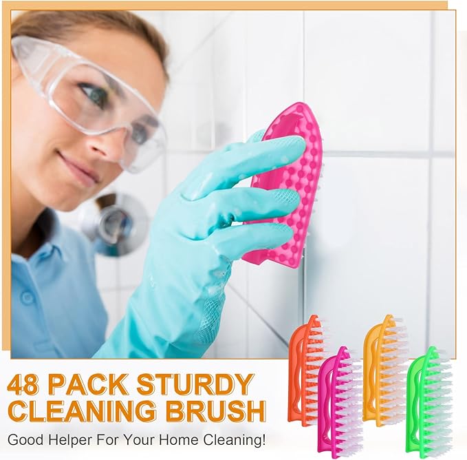 Eaasty 48 Pack Cleaning Brush Scrub Brush with Comfortable Grip Stiff Bristles Dish Scrub Brush Kitchen Scrub Brush Household Carpet Brush for Bathroom Shower Sink Floor Bathtub Tile 4 Colors