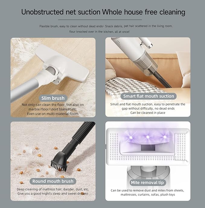 Cordless Stick Vacuum Cleaner and Mop All in One Cordless Wet Dry Vacuum Cleaner with Water Tank 30 Min-Running 12000Pa Suction Upright Vacuum Cleaner and Mop Combo for Hard Floor Pet Hairs (Black)