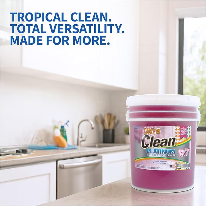 Ultra Clean Platinum Multipurpose Cleaner Non-Abrasive and Bleach-Free for Kitchen Counters Bathroom Floors and Garage Spaces Passion Fruit 5 Gal