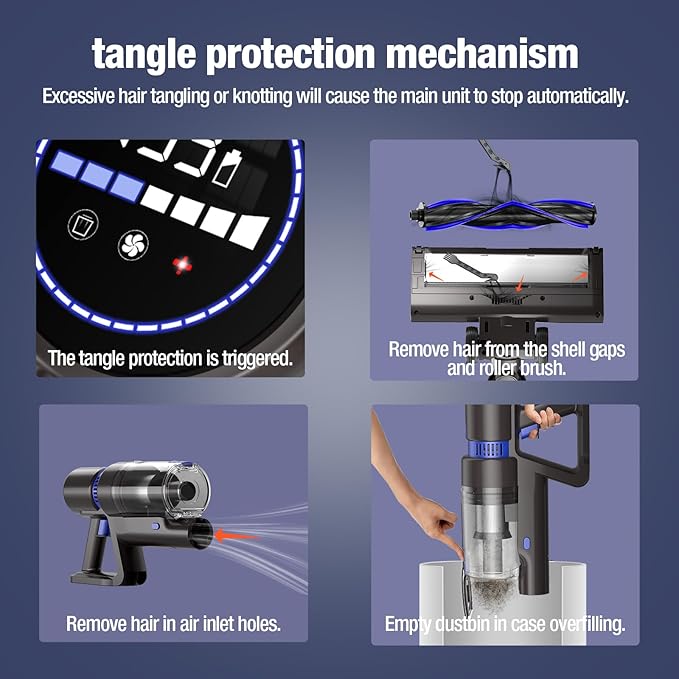 Cordless Vacuum Cleaner 550W 45KPA 50Min Vacuum Cleaners for Home Self-Standing Stick Vacuum with Touch Screen 3 Power Modes Rechargeable Battery Handheld Vacuum for Pet Hair Carpet Floor