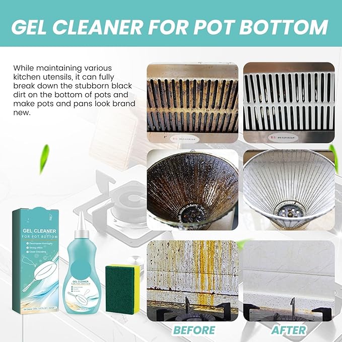Cookware Bottom Gel Cleaner - Heavy Duty Kitchen Stove Pot &amp Pan Cleaner For Grease Rust &amp Black Stains(2PCS)