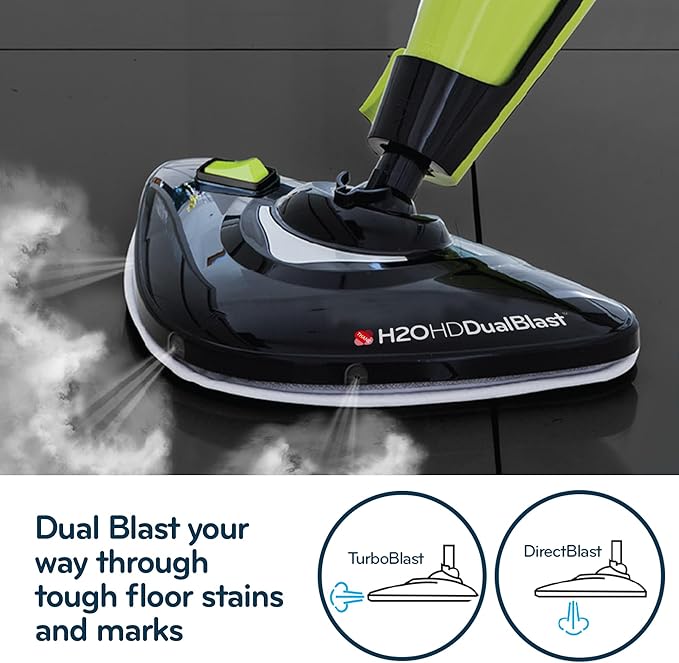 H2O HD Dual Blast Steam Mop &amp Handheld Steam Cleaner | 5-in-1 Floor Steamer | Forward-Blast Mop Head | 1500W Power &amp 450ml Tank | Hardwood Tile &amp Laminate Cleaner
