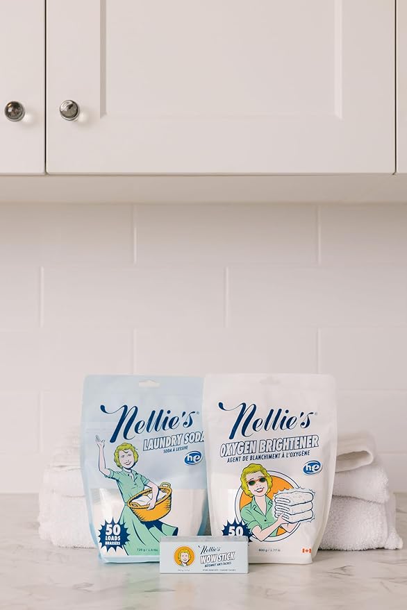 Nellie’s Complete Laundry Bundle – Concentrated Laundry Soda (50 Loads) Oxygen Brightener (50 scoops) &amp WOW Stick Stain Remover