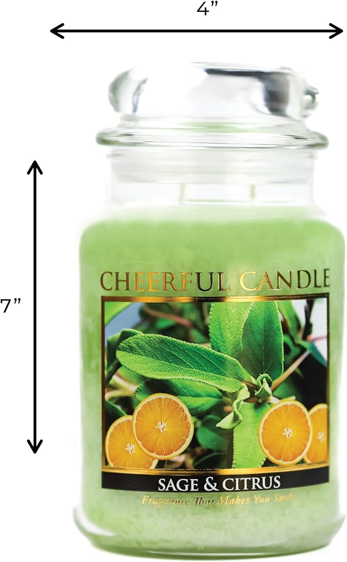 A Cheerful Giver - Sage &amp Citrus Scented Glass Jar Candle (24 oz) with Lid &amp True to Life Fragrance Made in USA