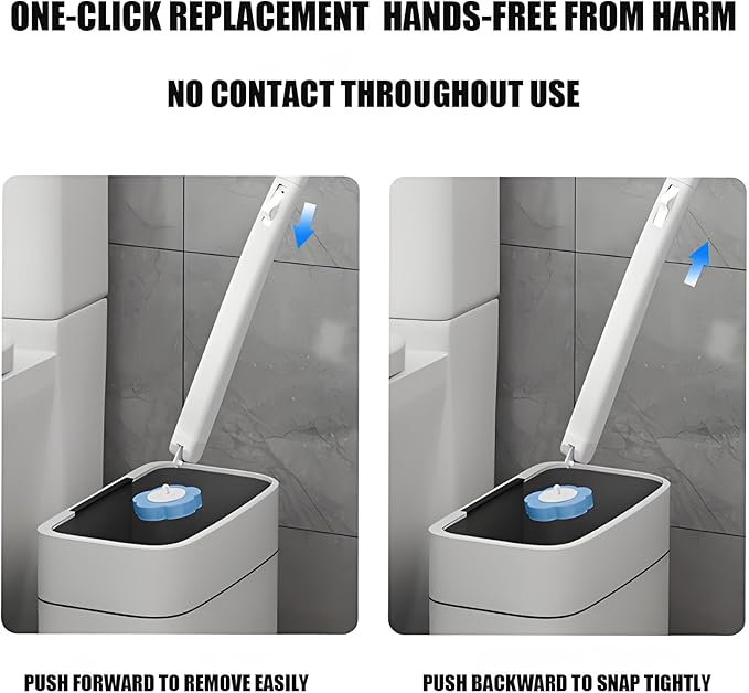 Disposable Brush with Holder &amp Refill Heads - Hygienic Sanitary Toilet Cleaner for Easy Cleaning Streak-Free Fresh Bathroom No Mess Disposable Toilet Bowl (1 Refill (36 pcs))