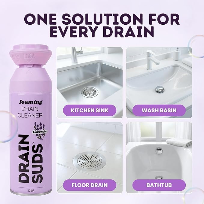 Foaming Drain Cleaner Sink Cleaner and Deodorizer Drain Clog Remover for Kitchen Sinks Bathrooms Shower Drains Tubs Washbasin Clogged Pipe Opener Lavender 2 Pack