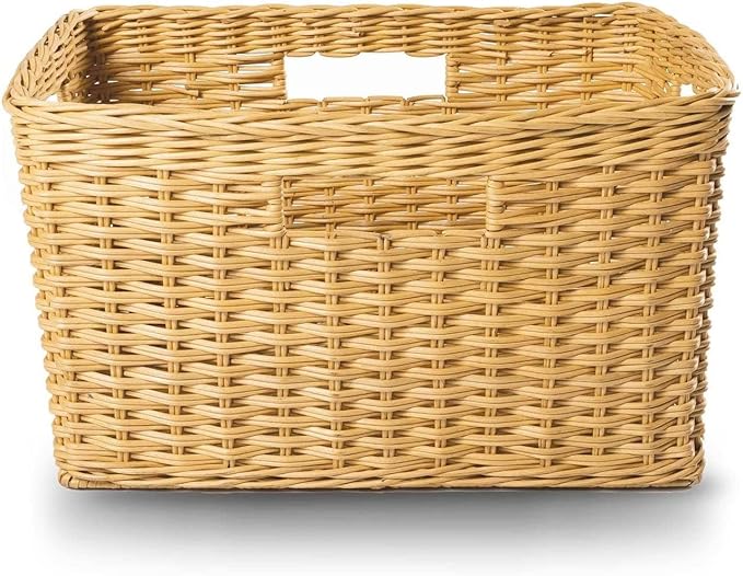 The Basket Lady Tall Rectangular Wicker Storage Basket Medium 20 in L x 13 in W x 11 in H Sandstone