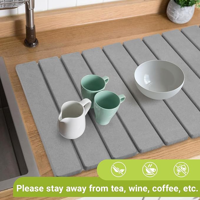 Quick Dry Stone Mat Stone Drying Mat for Kitchen Counter Large Dish Drying Mat - Diatomaceous Earth Dish Drying Mats Modern Fast Dry Pad for Bathroom 24x16 DarkGray