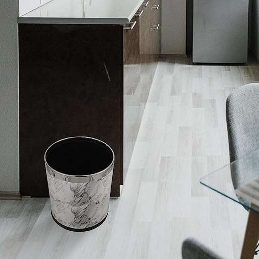 Marble Pattern Trash Bin with Spacious Design for Bathroom Bedroom Living Clean Wastebasket Stable Non-tip Household Garbage Container for Office and Home Use