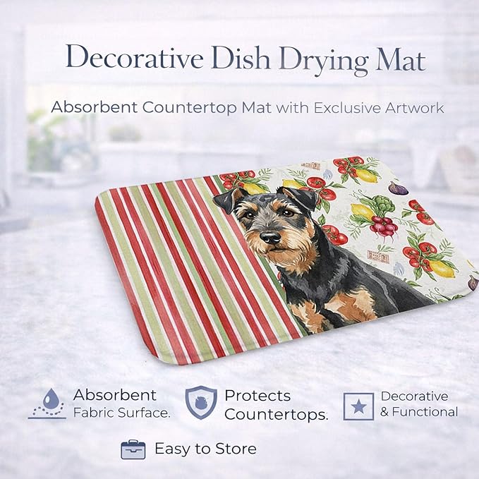 Caroline's Treasures Black and Tan Lakeland Terrier Vegetables Dish Drying Mat Absorbent Dish Drying Mat Pad for Kitchen Counter Dish Drainer Mat for Countertop 14 x 21 Multicolor