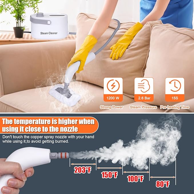 10 in 1 Multi-function Steam Cleaner for Home Portable Handheld Steamer for Cleaning 1200W High Pressure Steam Cleaner for Car/Kitchen/Upholstery/Glass/Tiles/Fabric White