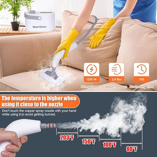 10 in 1 Multi-function Steam Cleaner for Home Portable Handheld Steamer for Cleaning 1200W High Pressure Steam Cleaner for Car/Kitchen/Upholstery/Glass/Tiles/Fabric White