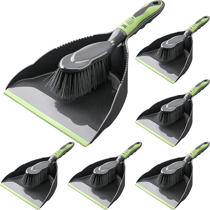 Zopeal 6 Set Dust Pan and Brush Set Small Dustpan with Broom Handheld Angle Broom and Dustpan Set for Home Room Kitchen Car Office Lobby Indoor Floor Cleaning