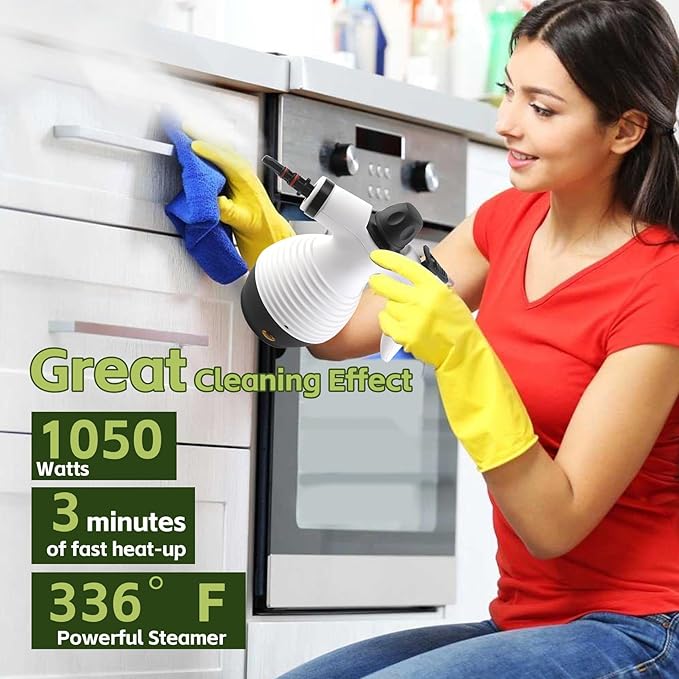 15-in-1 Multipurpose Steam Cleaner 1050W Handheld Steamer &amp Steam Mop with 16-Piece Kit 350ML Tank 30s Fast Heat-Up for Floors Windows Cars Bathroom Grills Sofa Cleaning(White)