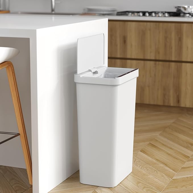 iTouchless Prime 13.2 Gallon Sensor Trash Can Slim and Space-Saving Durable Dent-Proof Construction Automatic Bin White Color Great for Kitchen Home Office Business Garage Plastic