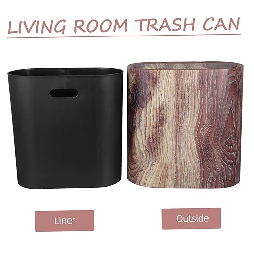 Zerodeko Rustic Lid Trash Can Space-Saving Slim Bin for Bathroom Kitchen Office Wood Grain Plastic Waste Basket