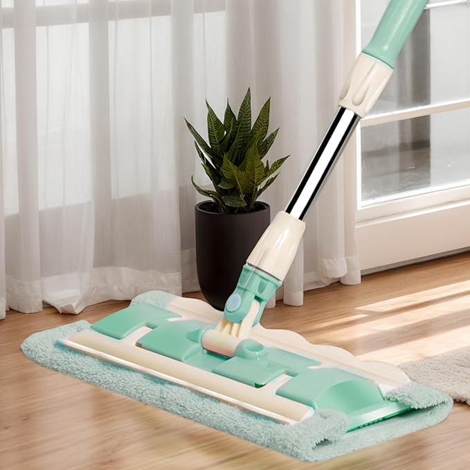 Flat Mop – ABS Telescopic Handle Rotatable Head Tool | 38x15cm Lightweight Design with Scraper Attachment Efficient Floor Cleaner for Kitchen Bathroom Tile Laminate Wood Surfaces