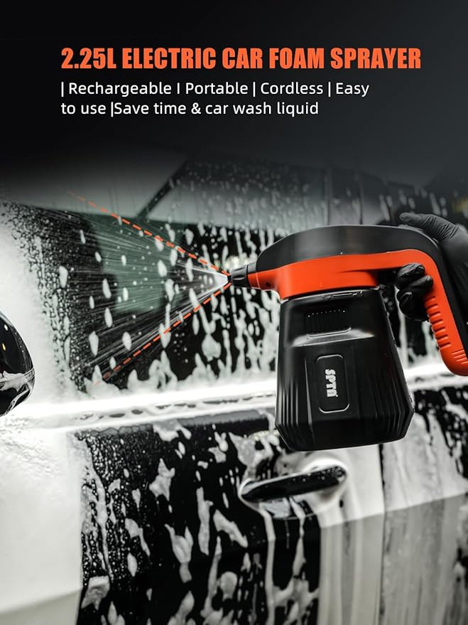 SPTA Pressure Foam Sprayer 2.25L/76 oz Electric Pressurized Soap Sprayer Car Foam Sprayer Cordless Pump Sprayer Car Wash Pressure Washer Foamer with 500ML Shampoo for Detailing