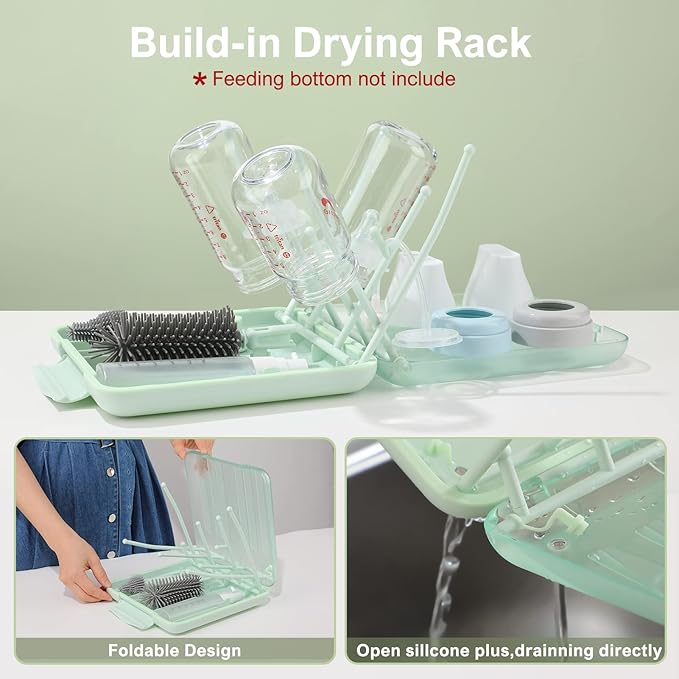 6 in 1 Bottle Cleaner Brush Set with Travel Bottle Drying Racks360° Cleaning Baby Bottle BrushNipple BrushStraw Cleaner BrushSoap Dispenser &amp Organizer CaseBaby Essentials for Home&ampTravel
