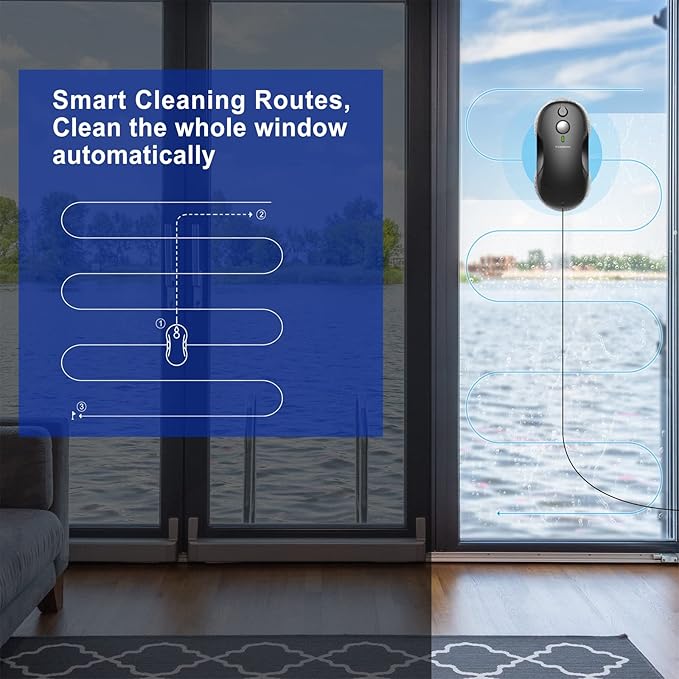 Tosima W3 Window Cleaning Robot - Dual Direction Auto-Spray Smart Window Cleaner with Triple Safety System Smart Navigation Remote Control for All Smooth Surfaces with 12 Rags Black