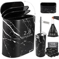 Small Bathroom Trash Can with Lid Press Top 2.8 Gallon Black Slim Plastic Garbage Can with Pop-Up Lid Mini Desktop Trash Can Toilet Brush Holder and 135 Count Various Size Trash Bags