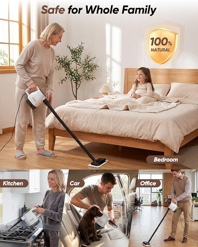 Saker EverSteam Instant-Heat Steam Cleaner for Home15s Heat-up Handheld Steam Cleaner with Mop Attachment&ampFiber ClothsPortable Continuous Refill Steamer for Cleaning of Floor Car and Kitchen