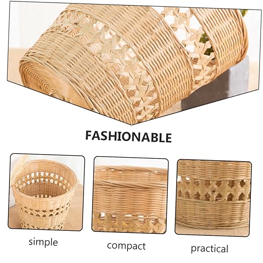 Alipis Retro Woven Wastebasket Home Rubbish Can Stylish Sundries Storage Basket for Bathroom Office Decor