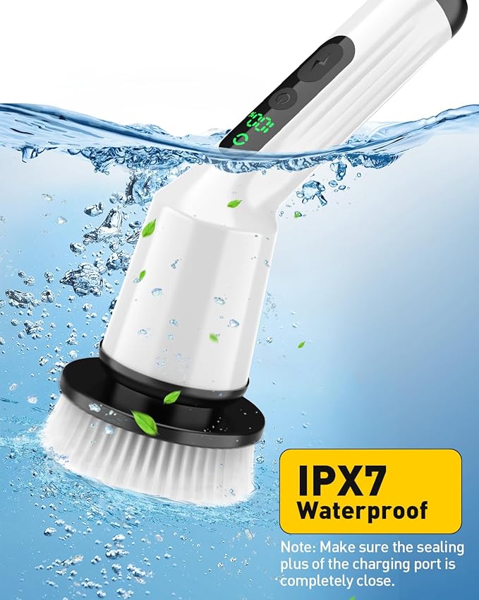 Electric Spin Scrubber for Cleaning Bathroom Shower Scrubber Cordless Cleaning Brush with IPX7 Waterproof &amp 2 Speed 3 Brush Heads Bathroom Cleaning Supplies for Shower Tub Kitchen Tile Toilet W