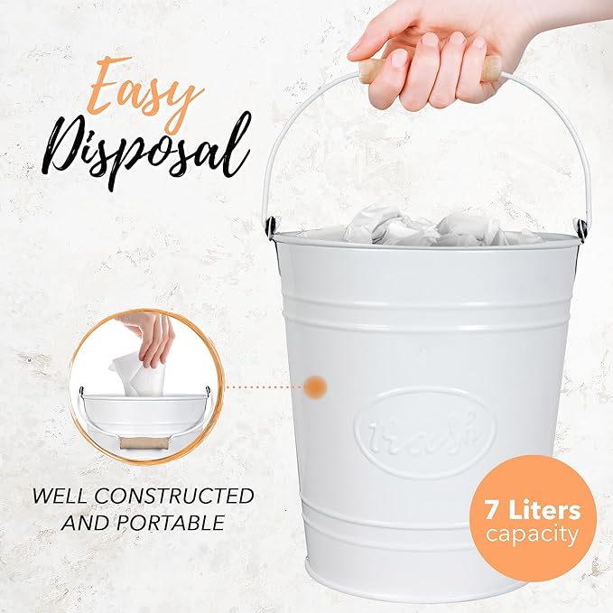 Autumn Alley Rustic Farmhouse White Bathroom Trash Can and Toilet Brush Set – Bathroom Accessories for Modern Farmhouse Charm White Trash Can with Toilet Brush and Holder 2 Gal. Capacity