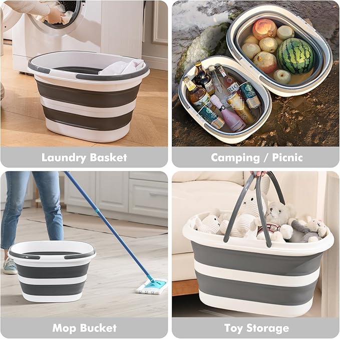 2 Packs Collapsible Bucket with Handles 4.2 Gallon Foldable Laundry Basket Pop up Mop Bucket Heavy Duty Collapse Basket and Bucket Small Portable Organizer for Space-Saving Storage
