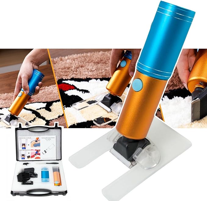 Cordless Carpet Trimmer with Shearing Guide - 250W Lightweight Wireless Shaver Tool with Comb Storage Box and Cleaning Brush