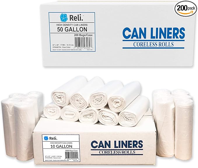 Reli. 6-10 Gal Trash Bags (1000 Bags) &amp Trash Bags 50 Gallon (200 Bags)