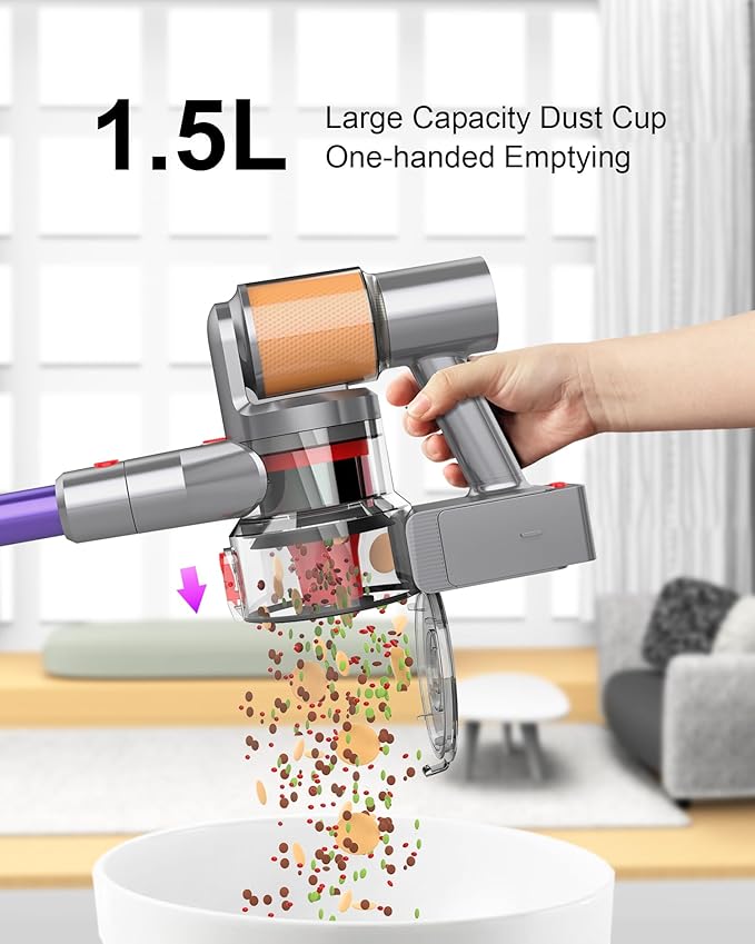 Cordless Vacuum Cleaner 2 Batteries 120 Mins Runtime 600W 50KPA Stick Vacuum with Self-Standing Tangle-Free Brush LED Display Vacuum Cleaner for Home Hardwood Floor Carpet Pet Hair