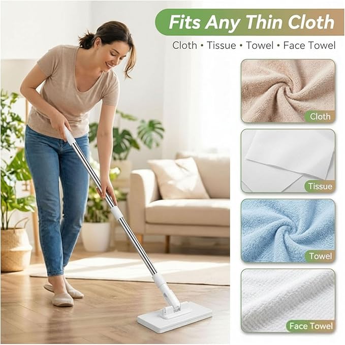 Clip to Grip Mop360 Swivel Floor Cleaner for Hardwood &amp Tile Hands-Free One-Button Release Use Any Cloth or Towel Wet &amp Dry Cleaning
